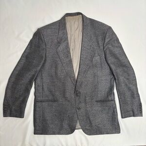 VTG 80s Black Grey Herringbone 100% Silk Sport Coat Blazer Mens Disco Coppa 42R